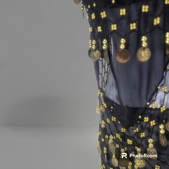 2-Piece Sexy Bellydancing Arabian Costume Set-Black with Gold Coins - Picture 10 of 10